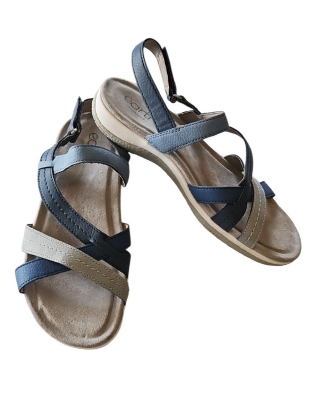 Earth Origins Women's Blue & Cream Strappy Sandals, Size 7 - Picture 2 of 9